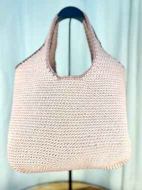Madewell Crochet Shopper Tote Bag Wisteria Dove Pink Mauve Woven Purse EUC